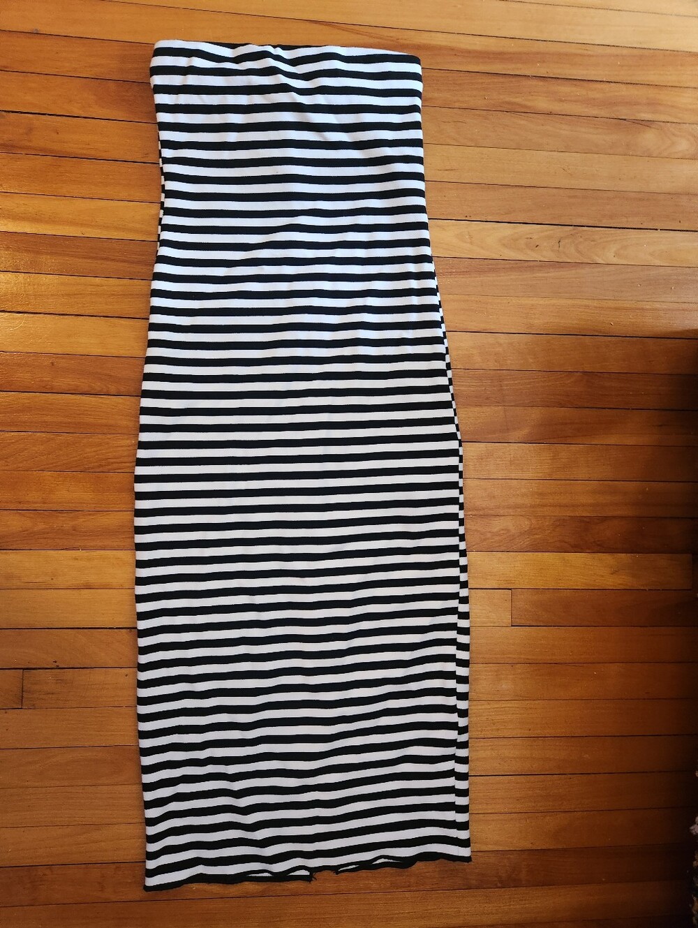 Zara Black and White Striped Strapless Dress